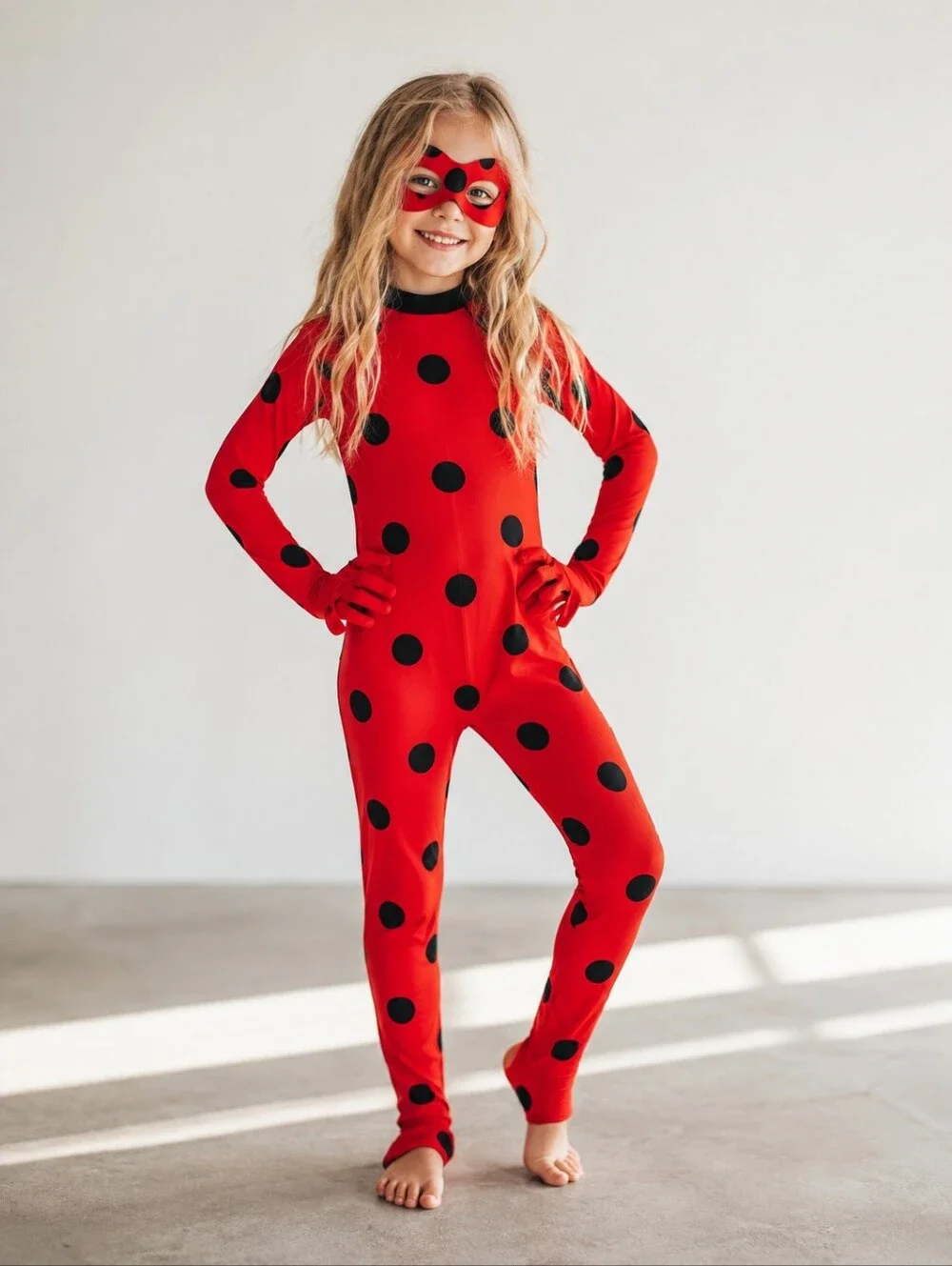 Girls Miraculous Ladybug Costume Child Small 4–6 Red Polka Dot Bodysuit & Mask